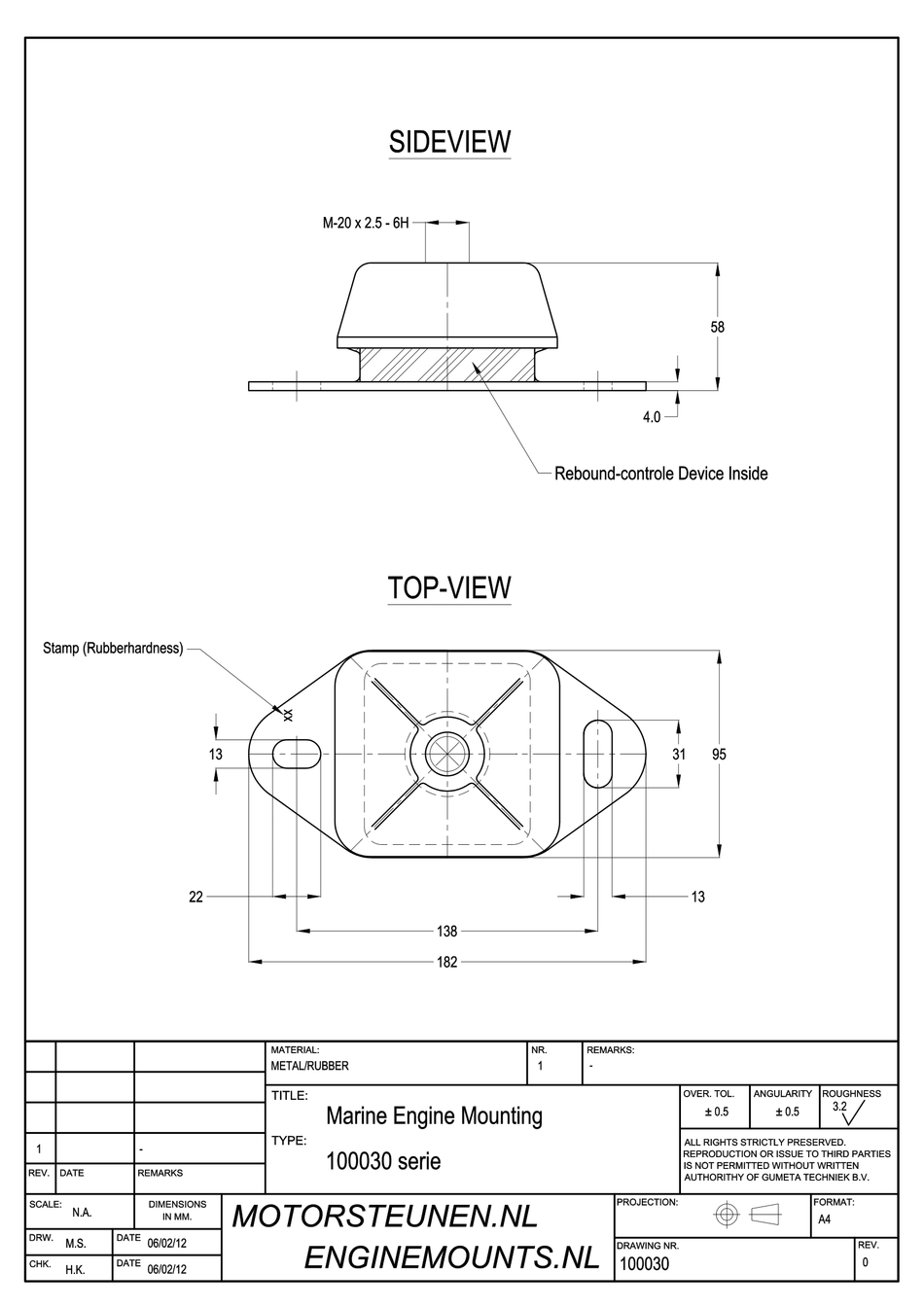 Marine Mount Motorsteun type IM-600 - 65 shore - M20 - max. 425 kg