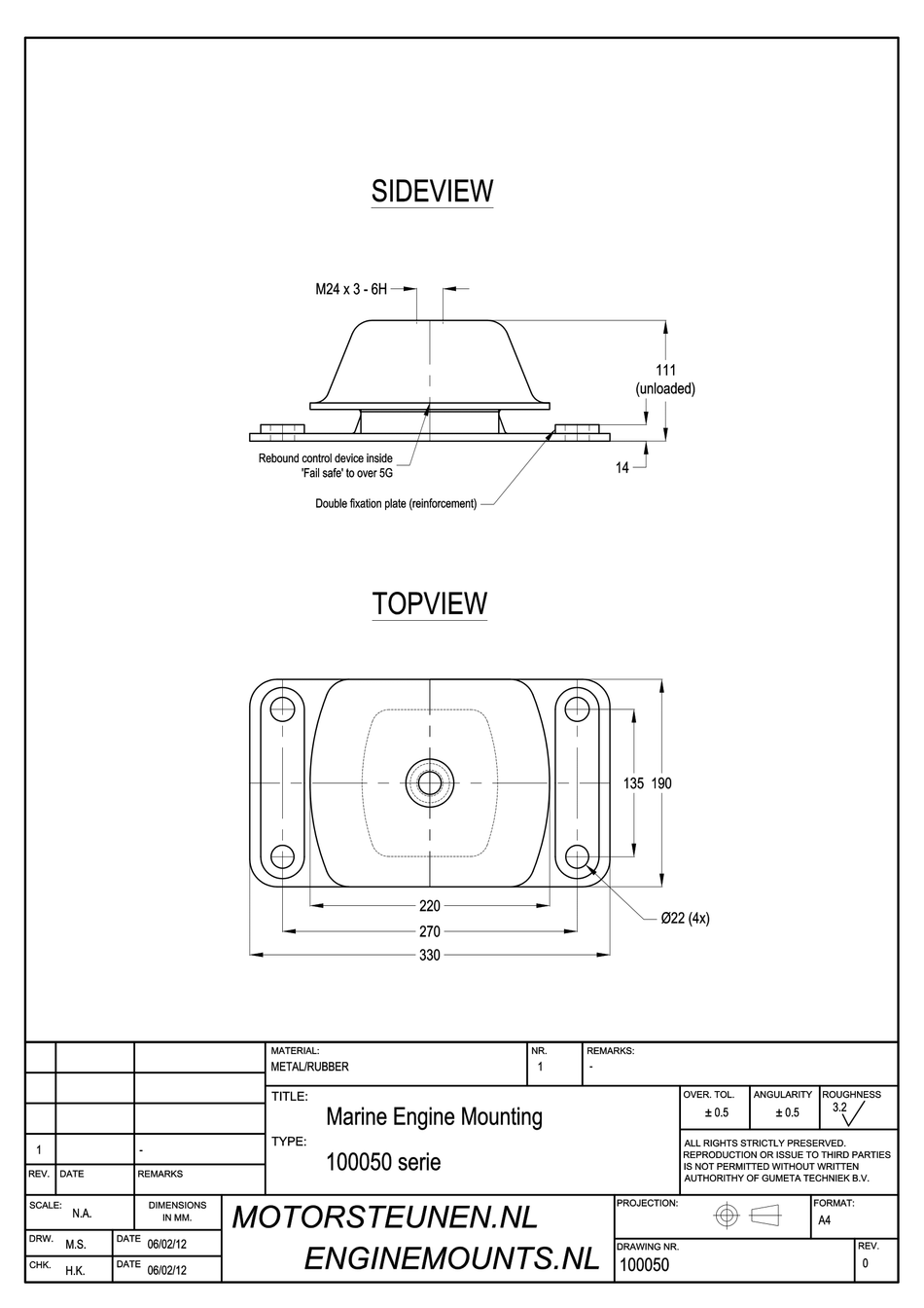 Marine Mount Motorsteun type 1841 - 60 shore - M24 - max. 1700 kg